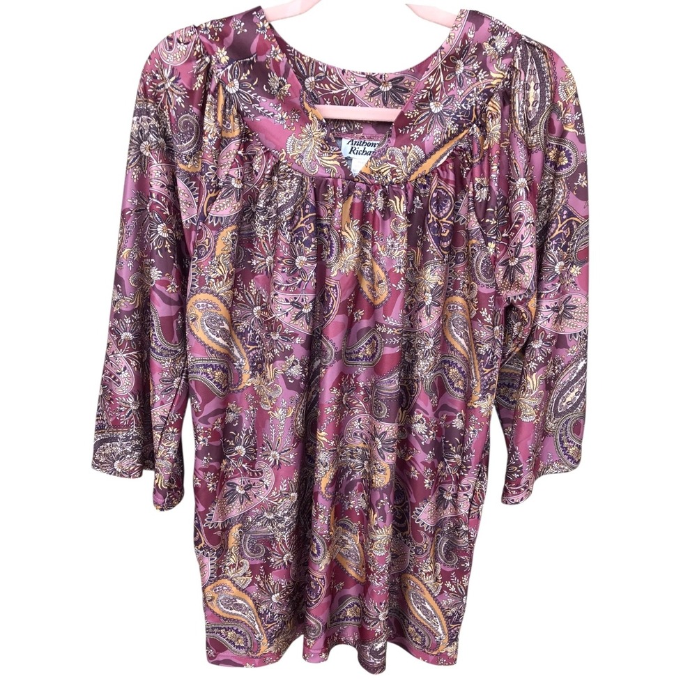 VTG Anthony Richards Tunic Top Women's Medium Stretch Watercolor Paisley